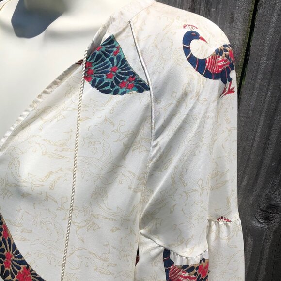 Roller Rabbit Small Silk Blouse Top Shirt Peacock Tassel V Neck Roberta Tunic - Picture 7 of 9